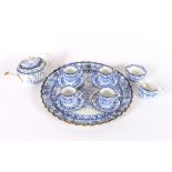 A Victorian Copeland Spode blue and white floral pattern tea set, on matching tray, heightened in