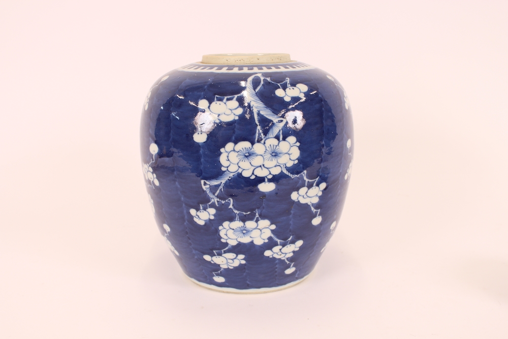 A large 19th Century Chinese Hawthorn pattern blue and white ginger jar and lid, 33cm high - Image 12 of 14