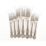A pair of Victorian silver Queens pattern table forks, London 1839; another, London 1849; three