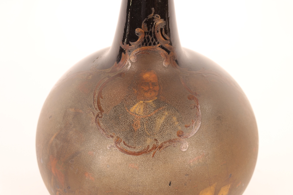 An 18th Century glass bottle, of large size, decorated with a Naval engagement and portrait - Image 3 of 10