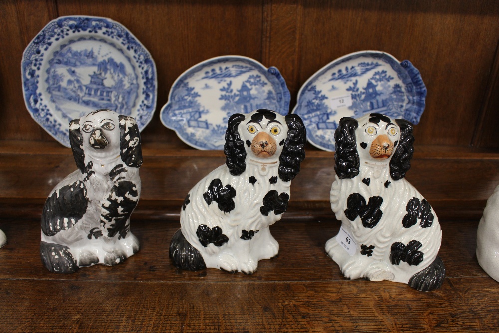 Four pairs of Victorian Staffordshire black and white spaniel ornaments; and a larger similar - Image 3 of 4