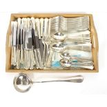 A canteen of plated cutlery, comprising 12 table forks and knives, 12 tablespoons, 12 smaller