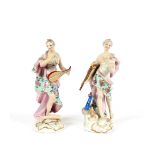 A pair of Meissen figurines, one depicting young maiden playing a lute, AF; and the other