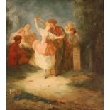 M. Zuckerman, study of Eastern European Country Dancers, unsigned oil on canvas laid on board,