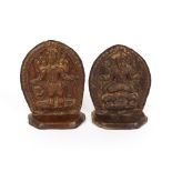 Two early 19th Century Repousse copper plaques, on integral bases, one depicting Ganesh, the other