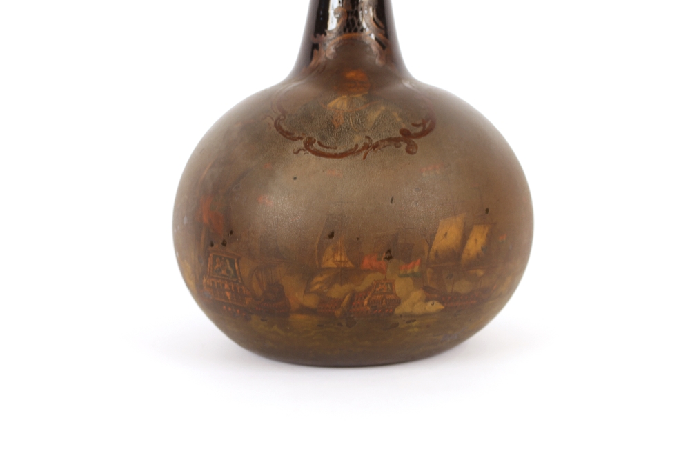 An 18th Century glass bottle, of large size, decorated with a Naval engagement and portrait - Image 2 of 10