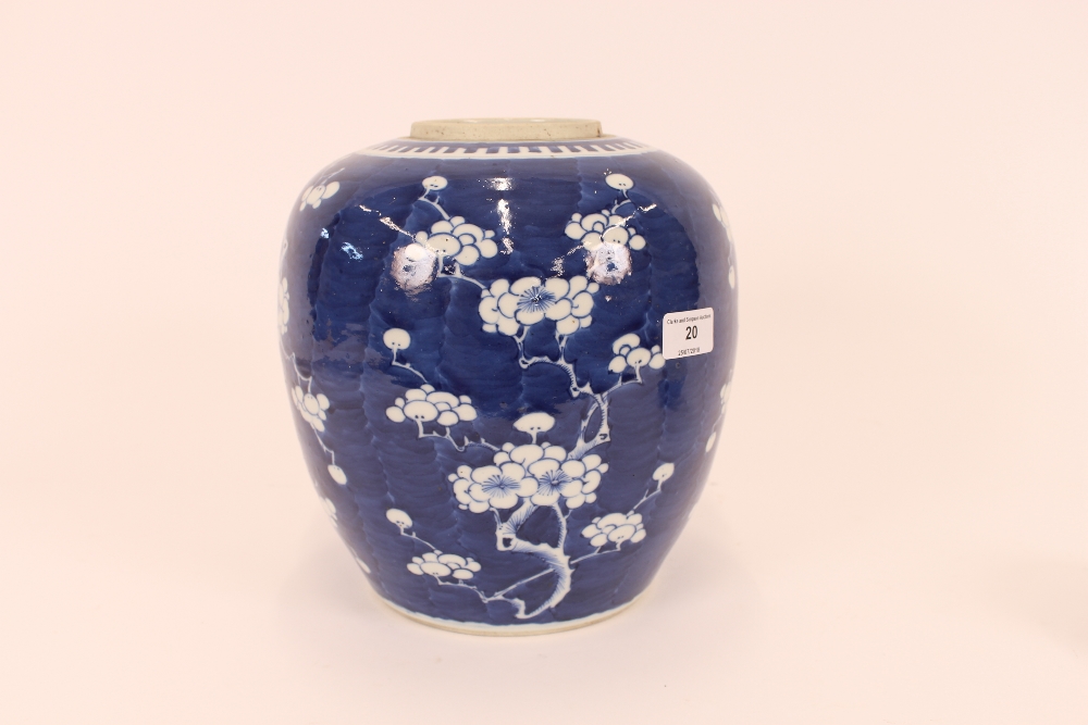 A large 19th Century Chinese Hawthorn pattern blue and white ginger jar and lid, 33cm high - Image 13 of 14