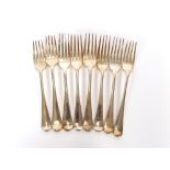 Eight Georgian silver Old English pattern table forks