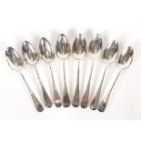 Eight various George III silver Old English pattern tablespoons