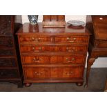 A yew wood oyster veneered chest, in the 18th Century style, the ebony strung and cross-banded top