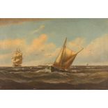 English school 19th Century, study of a square rigged vessel and other shipping at sea, indistinctly