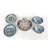 A 19th Century Chinese Imari pattern shallow dish, 28cm dia.; a Chinese octagonal blue and white