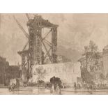 Leonard Russell Squirrell, pencil signed etching of a London building scene, image 28cm x 37cm