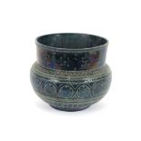 A Linthorpe type Art pottery jardiniere, blue ground with stylised foliate decoration, 28cm dia. x