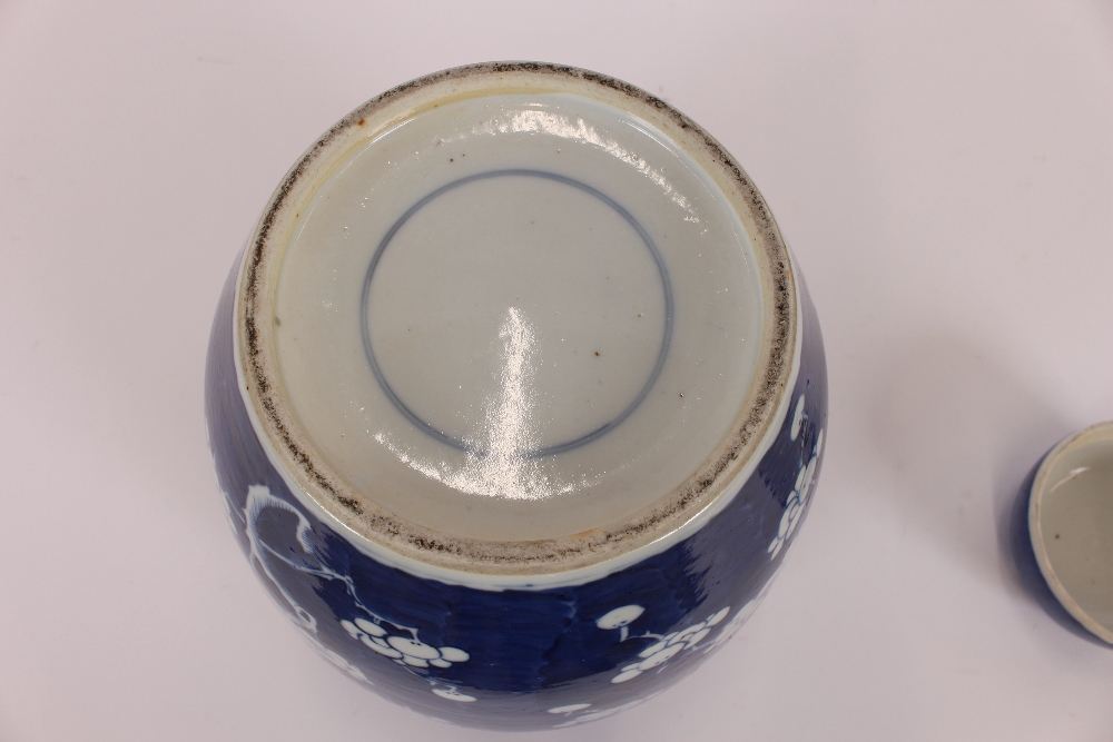 A large 19th Century Chinese Hawthorn pattern blue and white ginger jar and lid, 33cm high - Image 8 of 14