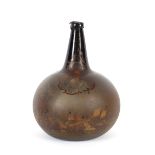 An 18th Century glass bottle, of large size, decorated with a Naval engagement and portrait