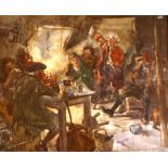 W. Fulton Brown, RSW, 18th Century interior tavern scene with military and other figures, signed