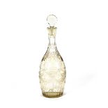 An 18th Century cut glass mallet shaped decanter, having swag garland of foliate decoration, pear