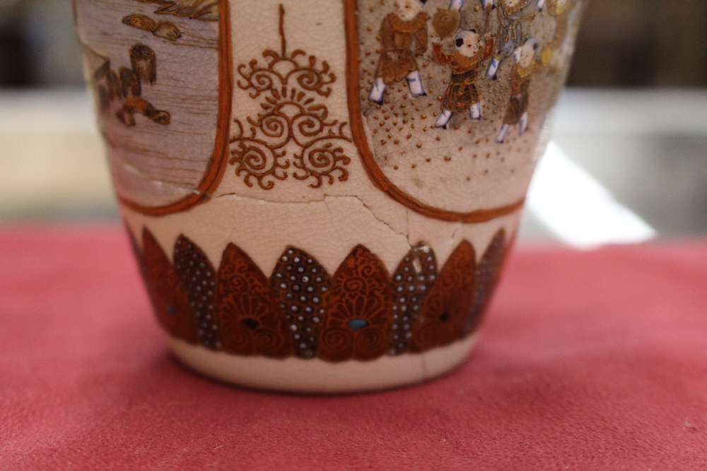 A pair of Satsuma baluster vases, decorated with rural scenes heightened in gilt, 16cm high; another - Image 11 of 16