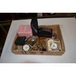 A box of mostly ladies wrist watches and two time