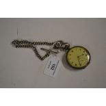 A plated open faces pocket watch with chain