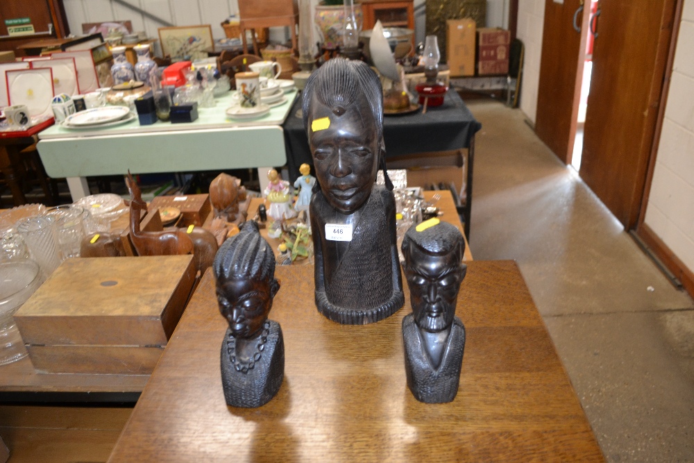Three African carved hardwood busts