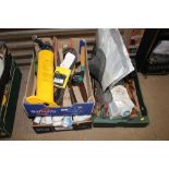 Three boxes of various tools and plumber's fitting