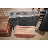 A metal tool box and contents and one other wooden