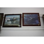 Two framed oleographs depicting Spitfires