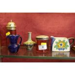 A cranberry glass and silver topped dressing table