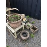 A mixed lot of various planters and stands