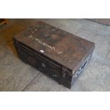 A vintage metal uniform trunk