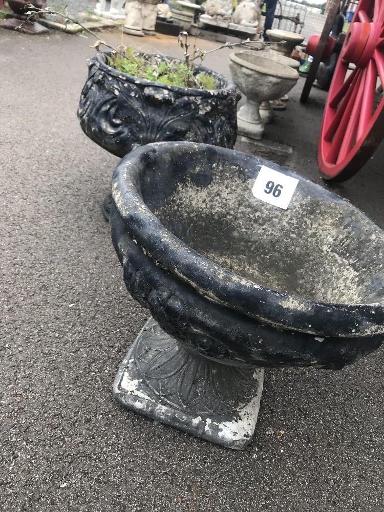 2x black pre-cast garden planters, one approx. 42cm - Image 2 of 3