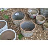 2x barrel style terracotta planters - one obviousl