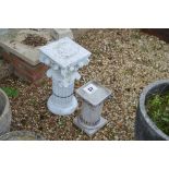 2x pre-cast garden pedestals, one 49cm the other 3