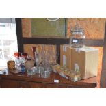 A glass sweet jar, various drinking glasses etc.