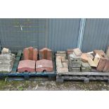 Two pallets of various capping tiles; and wrought iron gate