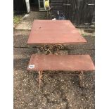 A cast iron table and bench, approx. 75cm