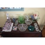 A collection of various coloured and other glasswa