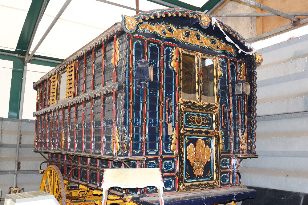 A Gypsy wagon ledge van. Fine example with angel lamp. Comes with shafts, with unique off set door,