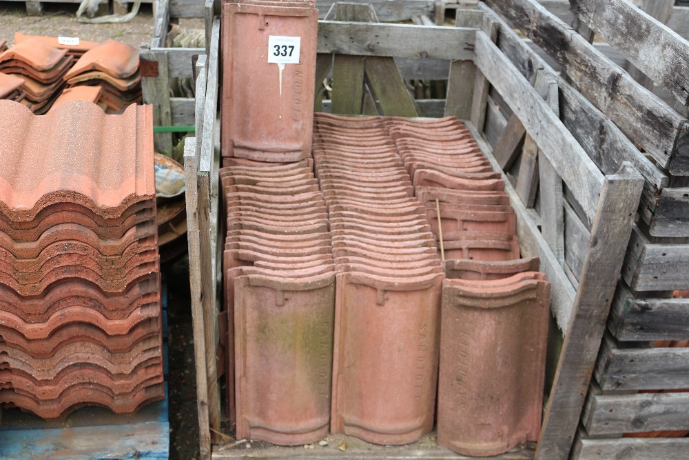 A wooden stillage of Sandtoft tiles