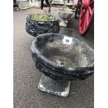 2x black pre-cast garden planters, one approx. 42cm