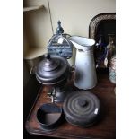 A copper Samovar, a copper hot water bottle, an en