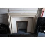 A faux marble fireplace