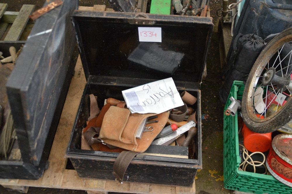 A metal toolbox and contents of tools together wit