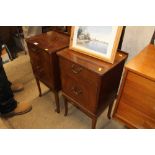 A pair of walnut and mahogany single drawer bedsid