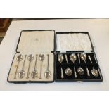 Two sets of six each silver coffee spoons
