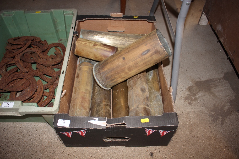 A box of brass shell cases