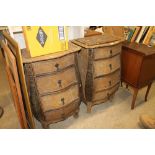 A pair of unusual wicker four drawer bedside chest