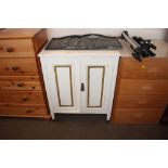 A white painted pine two door cupboard